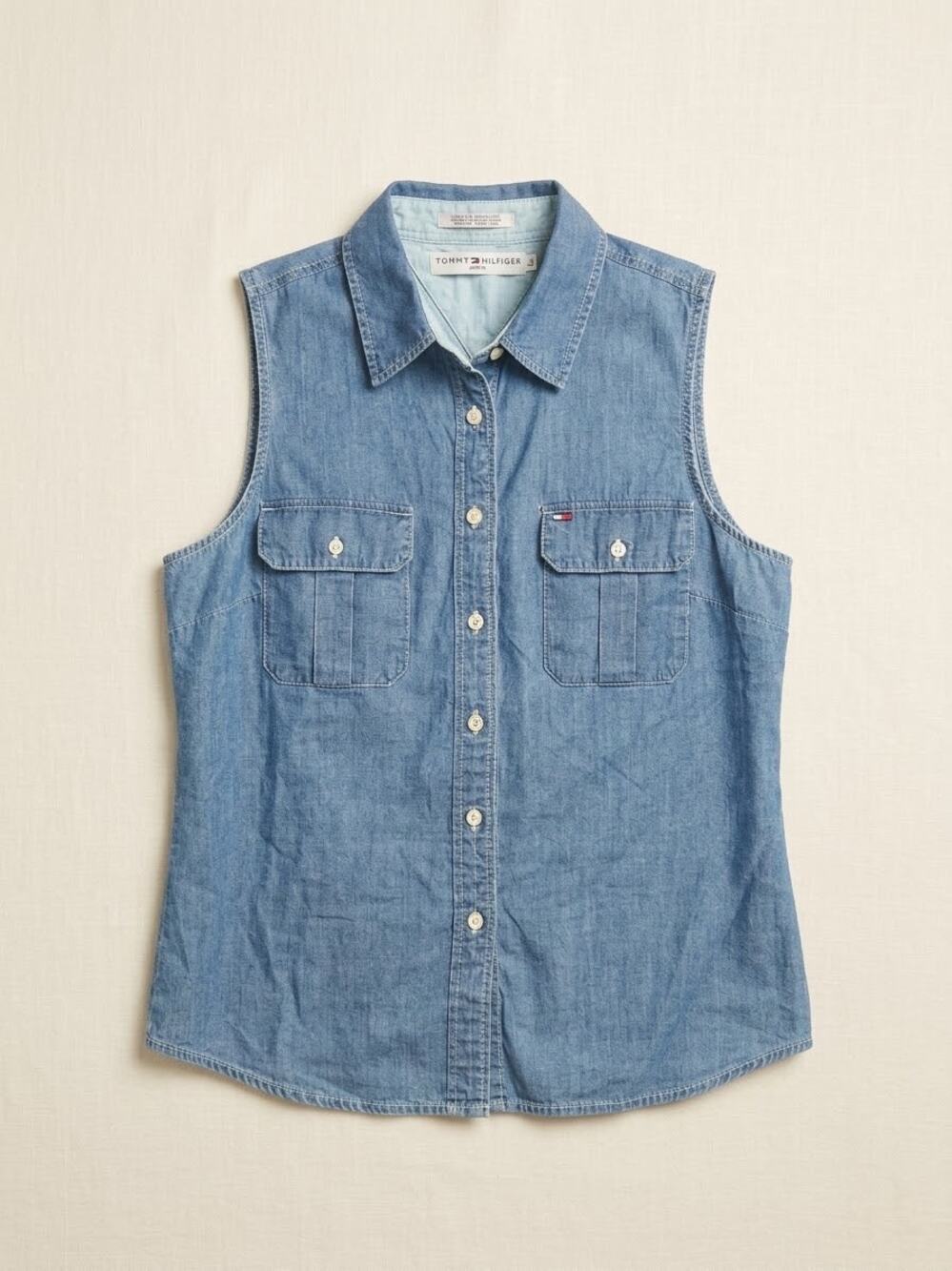 Vintage Tommy Hilfiger Sleeveless Denim Shirt Large Button Up Tank